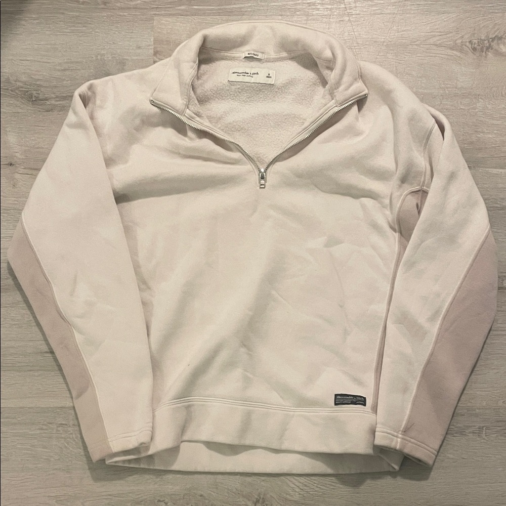 Men's Off-White quarter Zip Sweater beige, Abercrombie small relaxed fit